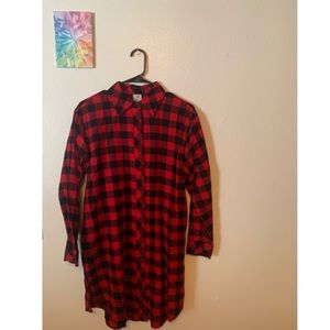 Long red checkered flannel